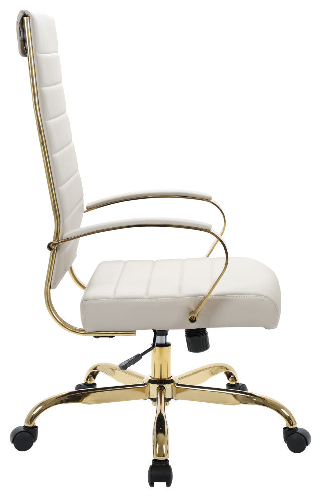 LeisureMod Benmar High-Back Leather Office Chair With Gold Frame