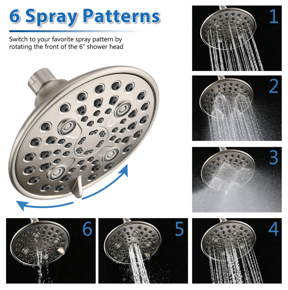 With built-in valve, high-pressure 6-speed dual shower head design , Brushed Nickel