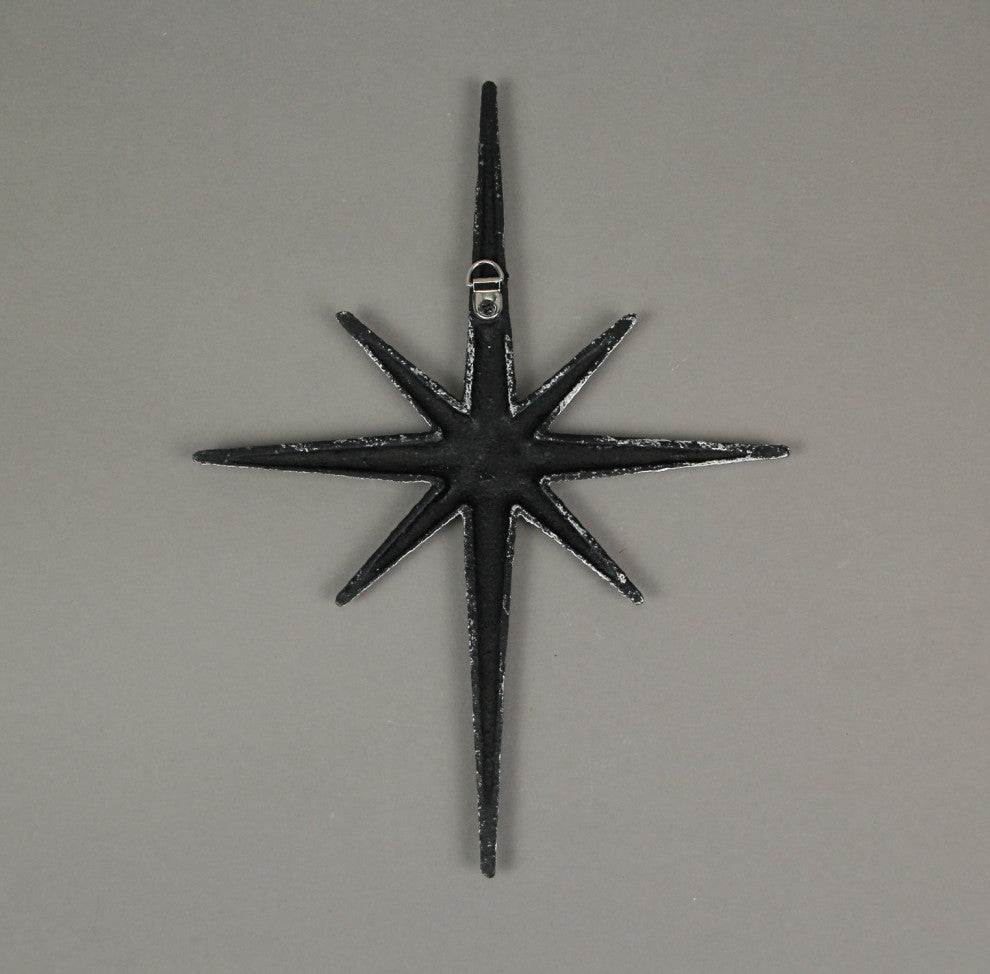 Set of 3 Metallic Silver Cast Iron Starburst Wall Hangings 8 Pointed Stars