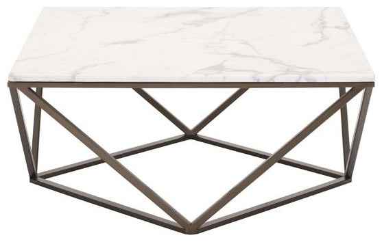 HomeRoots Modern Square White Marble Coffee Table
