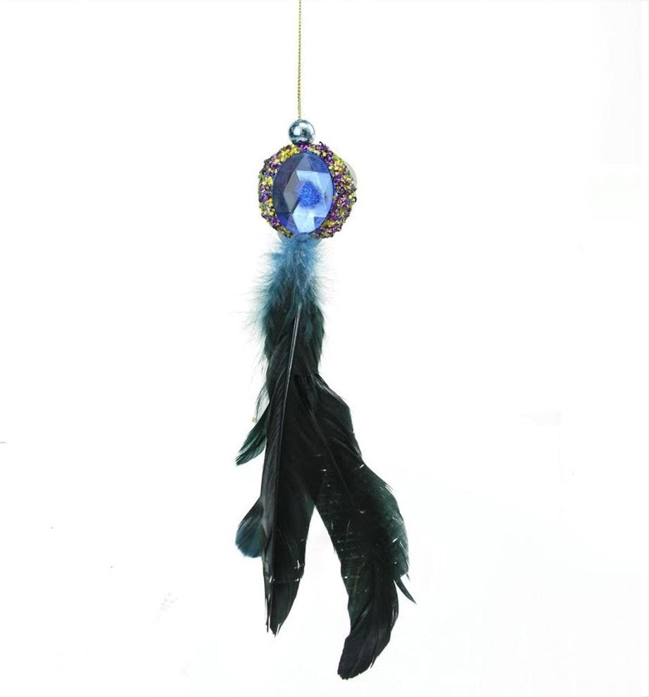 10" Regal Peacock Jewel Hanging Tassel Christmas Ornament, Blue