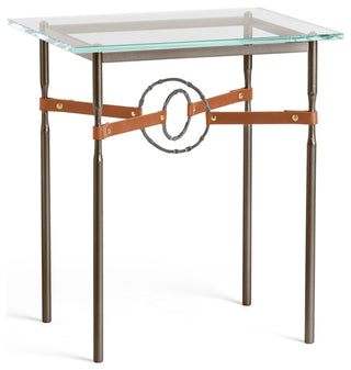 Equus Side Table, Bronze Finish, Dark Smoke Accents, Chestnut Leather Strap
