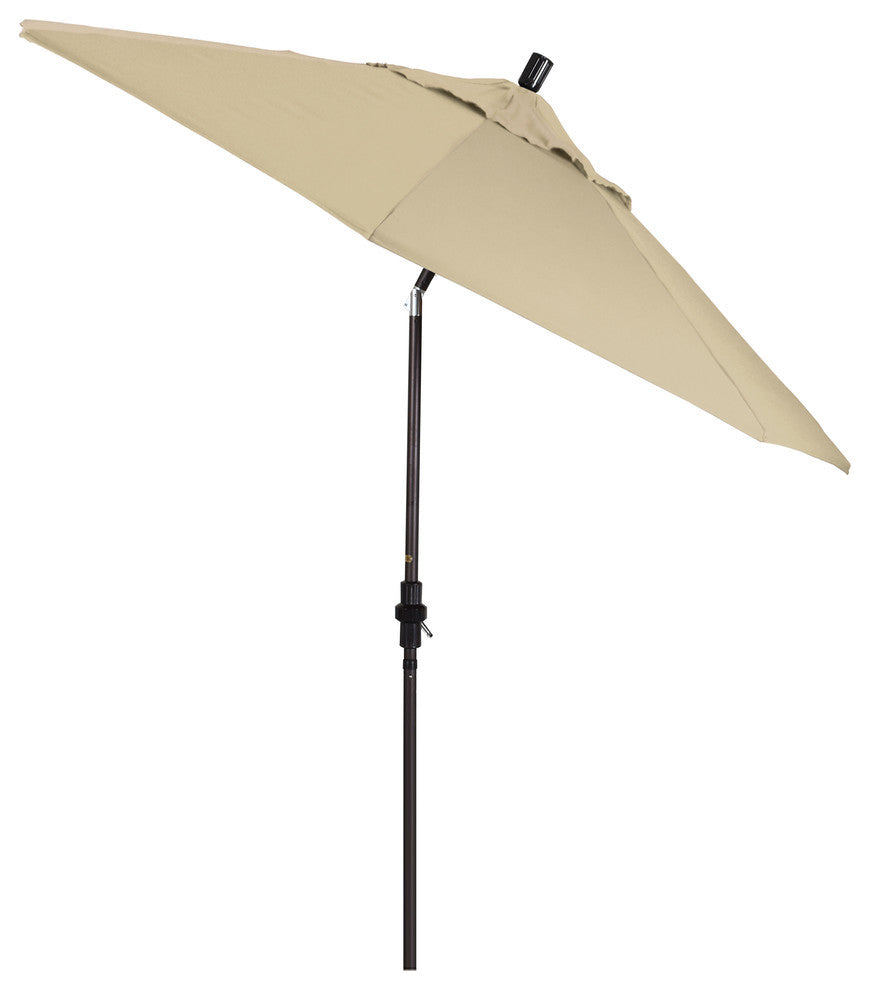 9' Bronze Collar Tilt Crank Lift Aluminum Umbrella, Sunbrella, Antique Beige