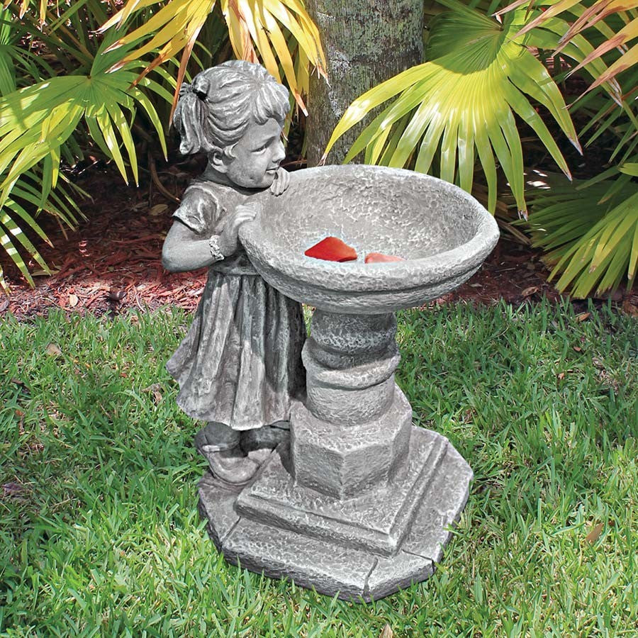 Georginas at Birdbath Statue