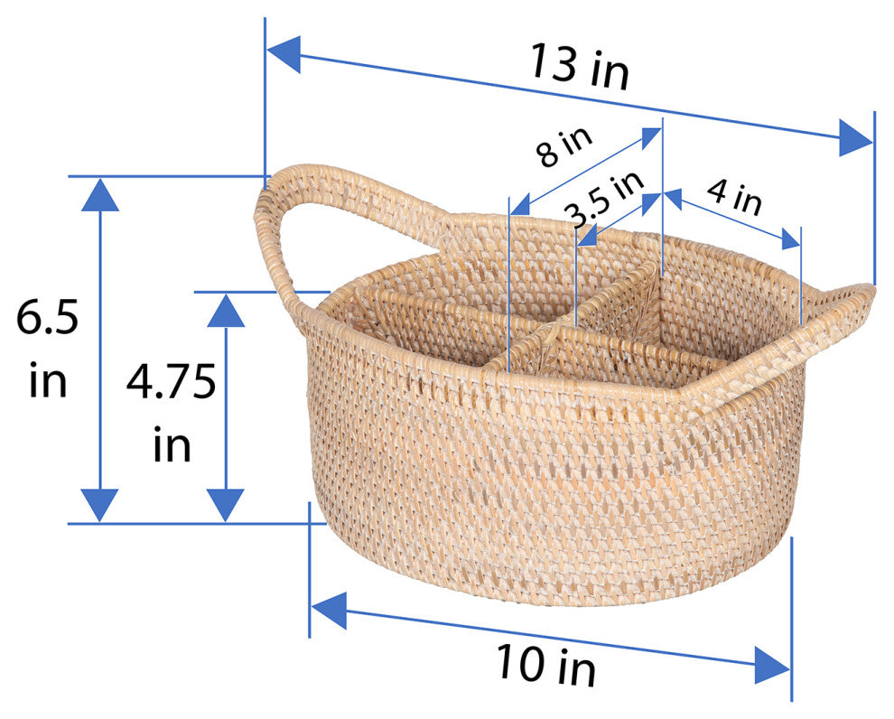Loma Oval Rattan Utensil and Bottle Basket, White-Wash