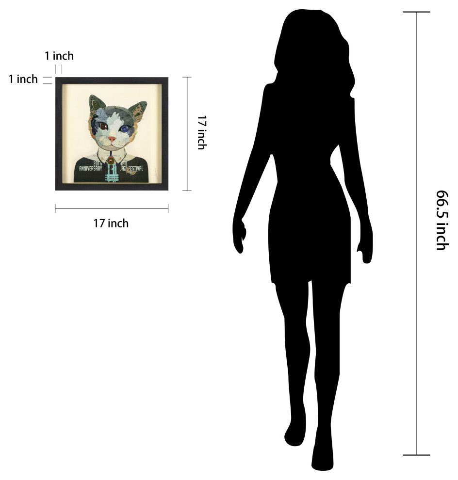 Cats Set Dimensional Collage Wall Art Framed Under Glass, Set of 4