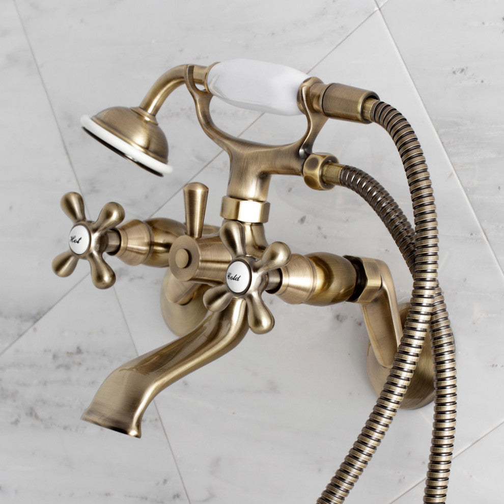 Kingston Brass 6" Adjustable Wall Mount Clawfoot Tub Faucet, Antique Brass