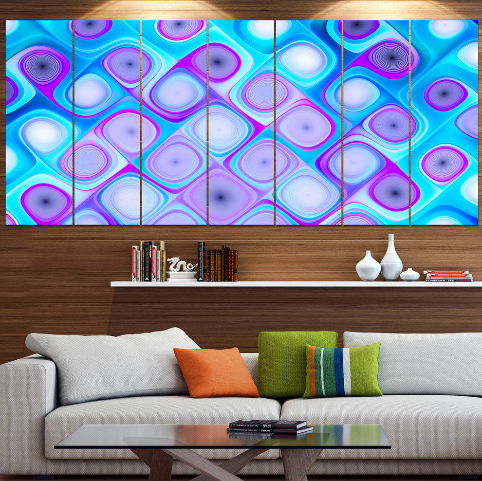 Blue Purple Pattern with Swirls, Abstract Wall Art Canvas, 83"x32", 7 Panels