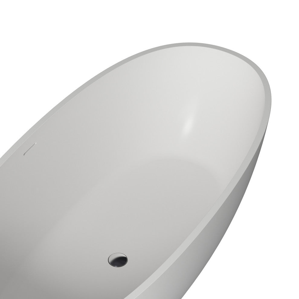 69" Solid Surface Freestanding Non-Whirlpool Soaking Bathtub, White