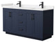 60"DBL Vanity Dark Blue, Light-Vein Carrara Cult. Marble Top, Sinks, Black Trim