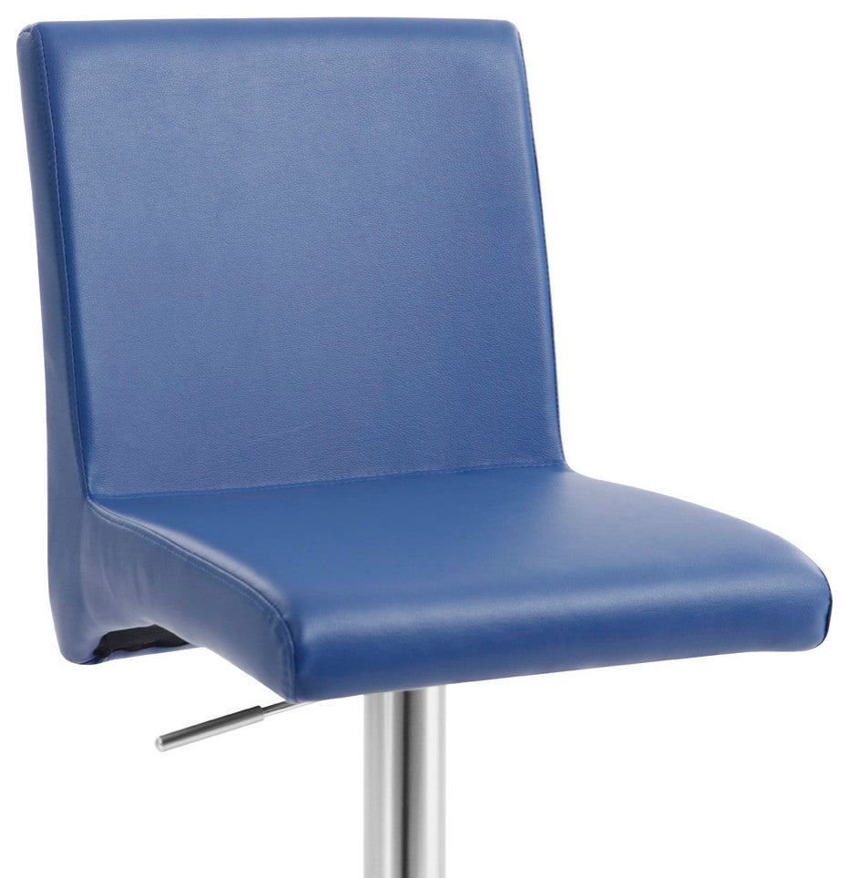 Coveteur Bar Stool Dark Blue Leatherette Brushed Stainless Steel Base