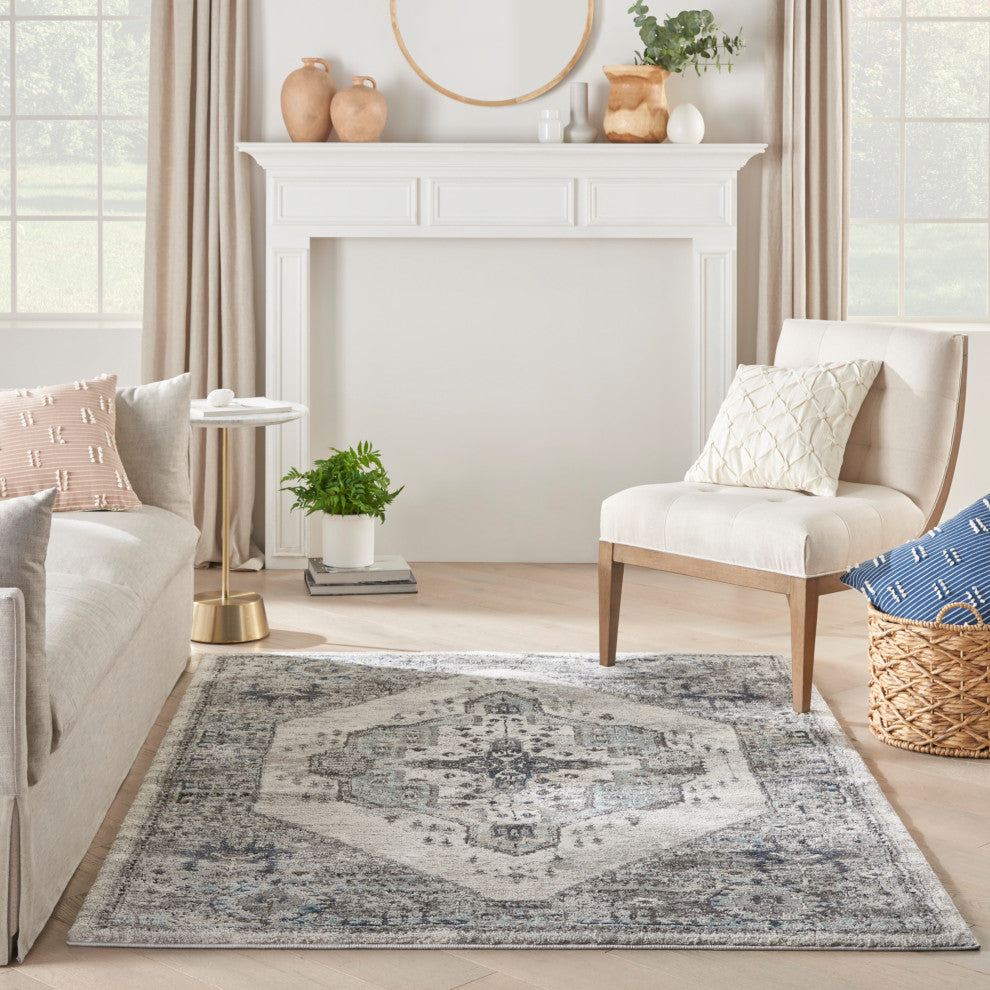 Nourison American Manor French Country Bordered Grey 5' x 7' Area Rug