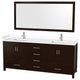 80"DBL Bathroom Vanity Espresso, White Cult. Marble Countertop, Sinks, 70"Mirror
