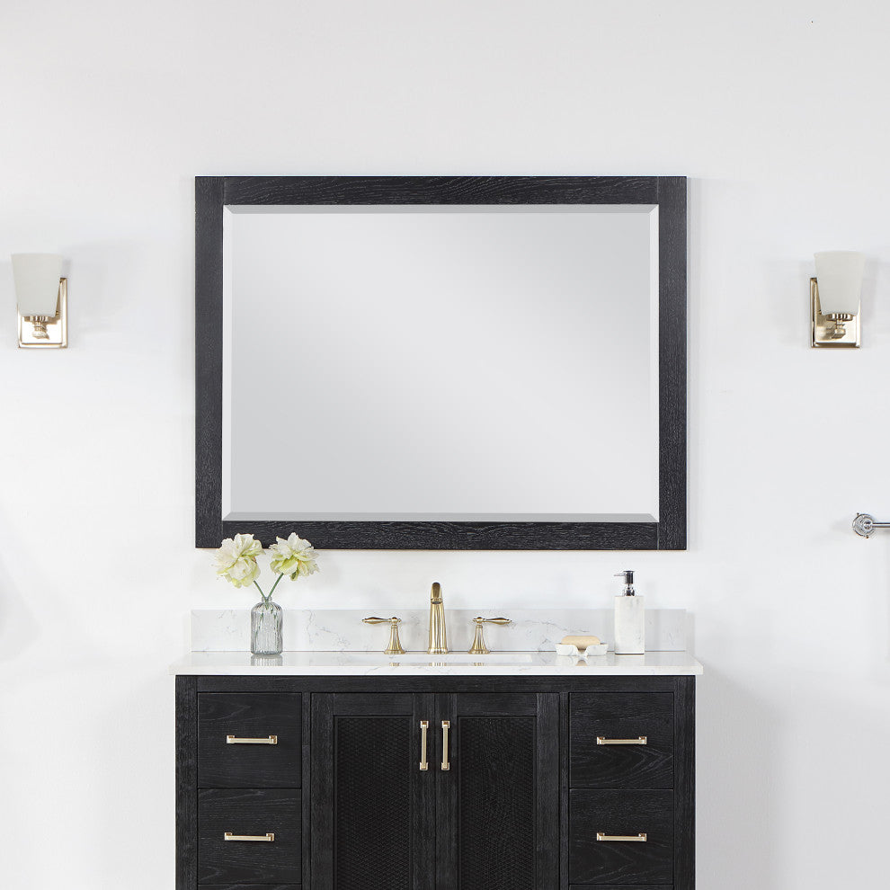 Ivy Rectangular Bathroom Wood Framed Wall Mirror, Black Oak, 48"