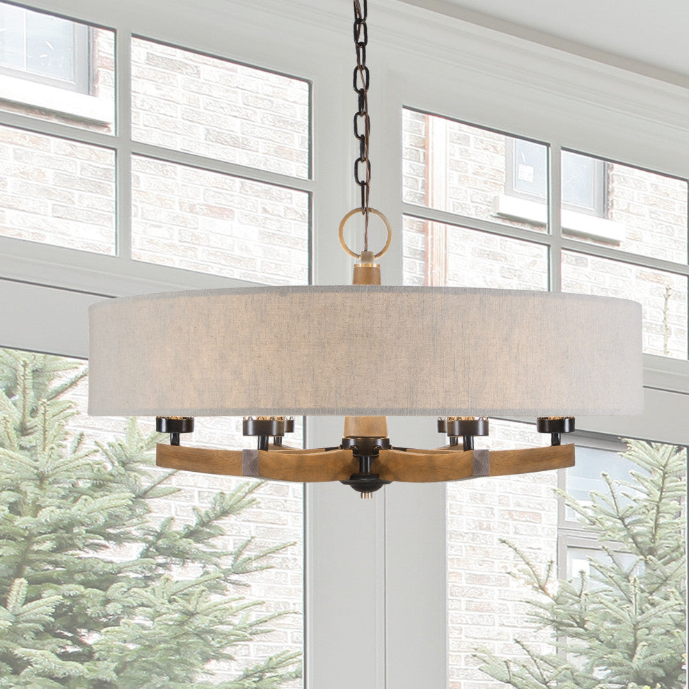 Uttermost Woodall 6 Light 36" Drum Chandelier, Dark Bronze-Antique Brass
