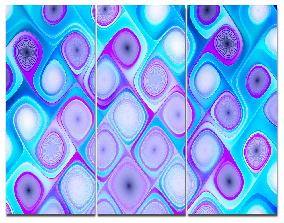 Blue Purple Pattern with Swirls, Abstract Wall Art Canvas, 36x28, 3 Panels