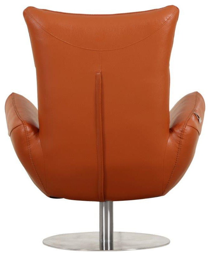 Zeno Italian Top Grain Leather Swivel Lounge Chair Orange