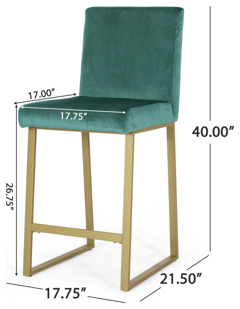 GDF Studio Lexi Modern Glam Velvet Barstools, Set of 2, Turquoise