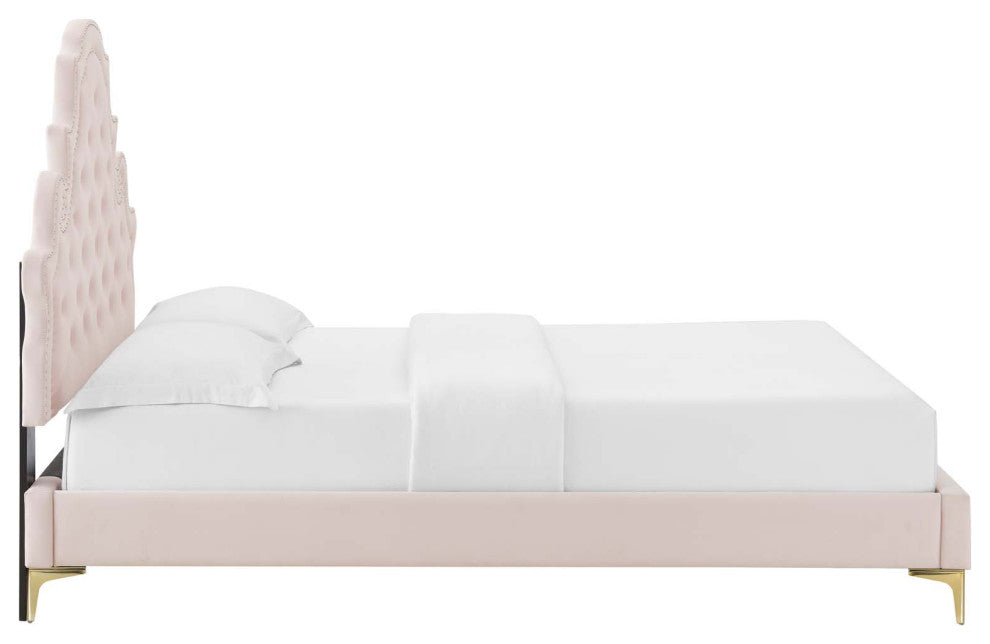 Gwyneth Tufted Performance Velvet Queen Platform Bed - Pink
