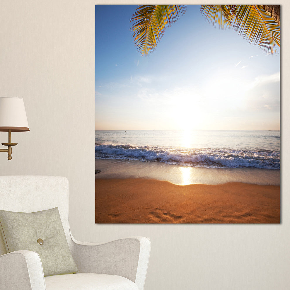 Deserted Beach with Palm Leaves, Large Seashore Canvas Print, 30"x40"