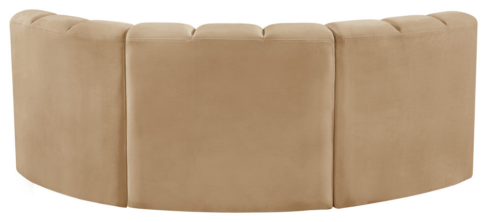 Arc Velvet Upholstered 3-Pc. Inward Curved Modular Sectional, Camel