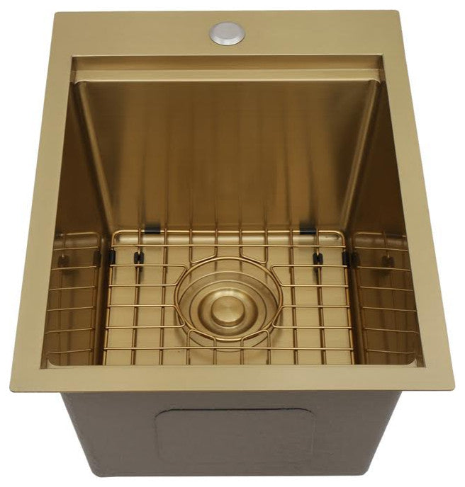 Workstation Top Mount/Drop-in Matte Stainless Steel Sink, Gold, 15x20x10