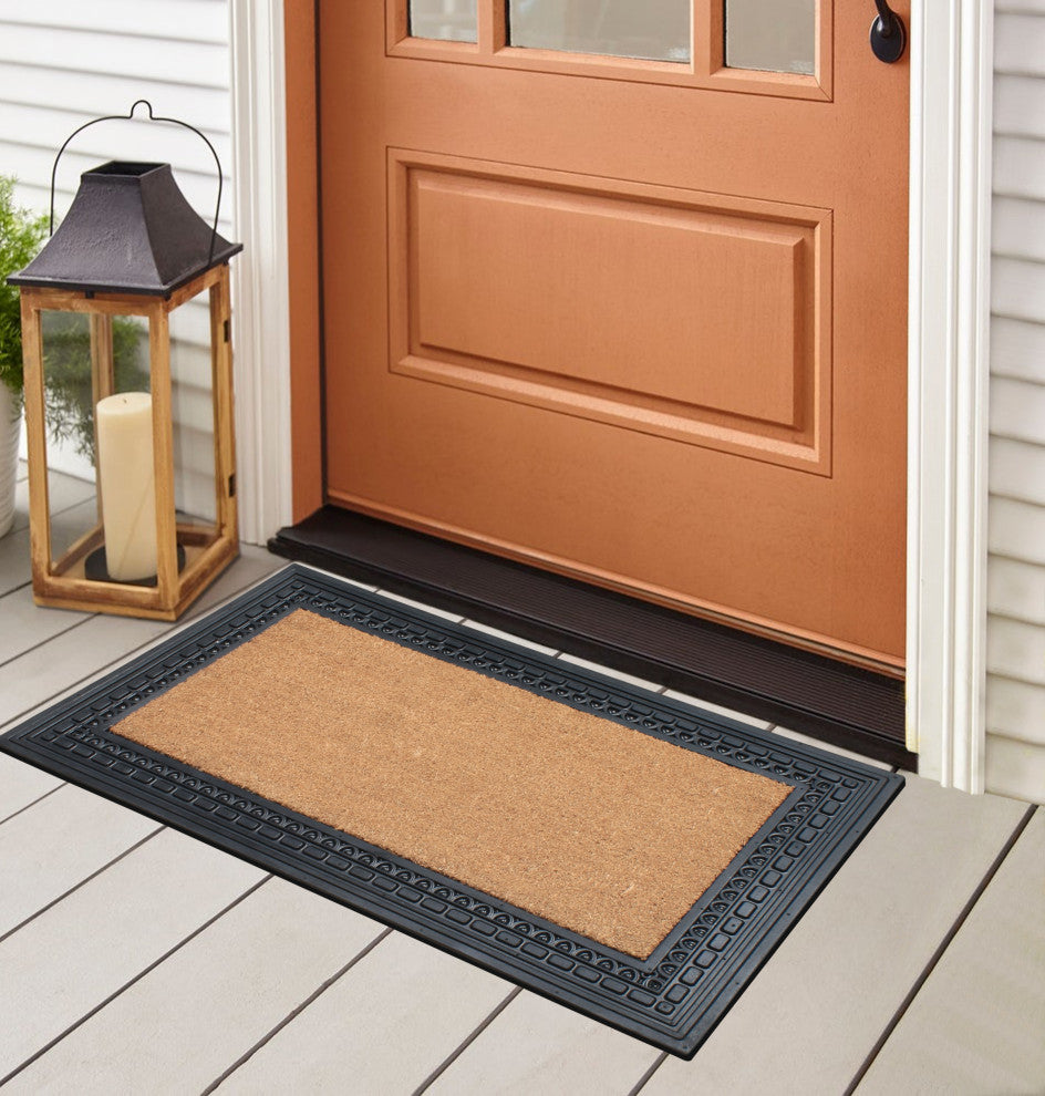 Rubber And Coir, 24"x39" Heavy Duty Outdoor Doormat, Black/Beige