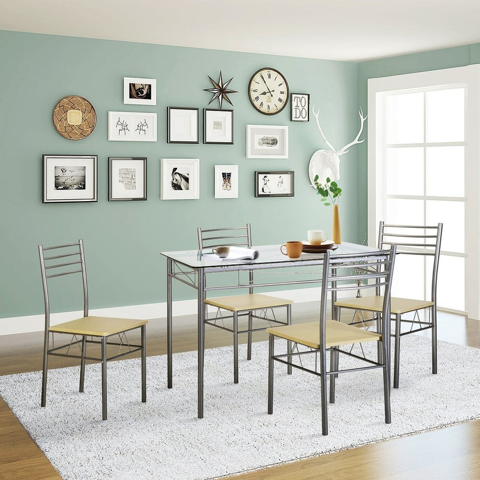 Dining Table With Chairs, 5-Piece Set, Silver