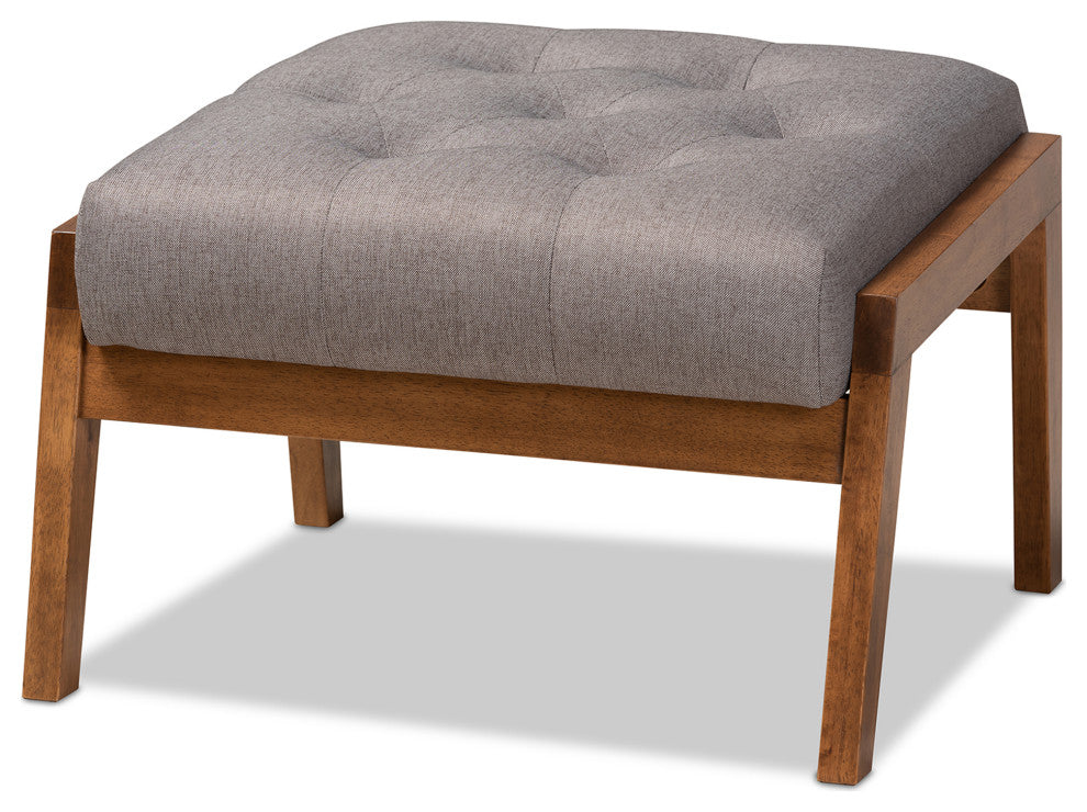 Tybin Gray Fabric Walnut Wood Footstool