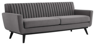 Engage Channel Tufted Performance Velvet Sofa Gray