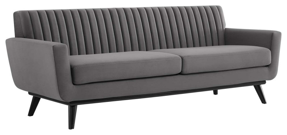 Engage Channel Tufted Performance Velvet Sofa Gray