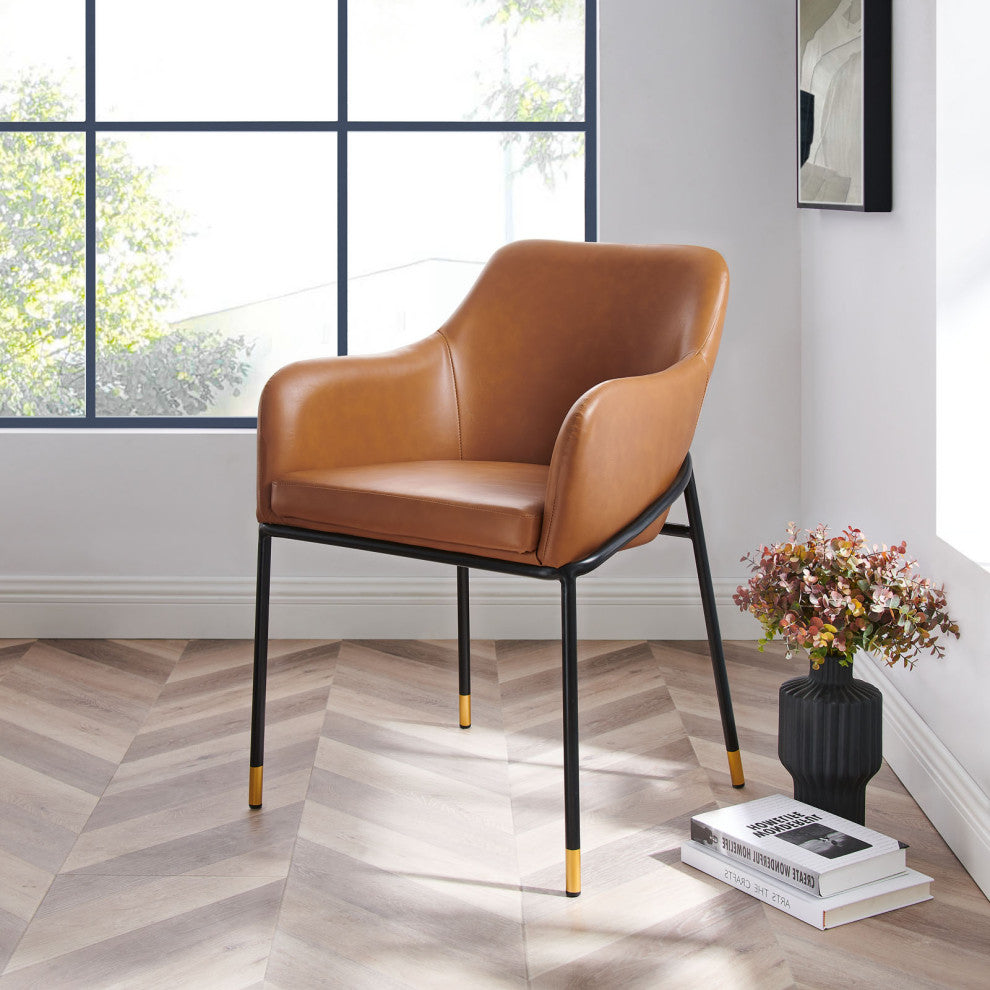 Dining Chair, Tan Black, Vegan Leather, Modern, Mid Century Bistro Hospitality