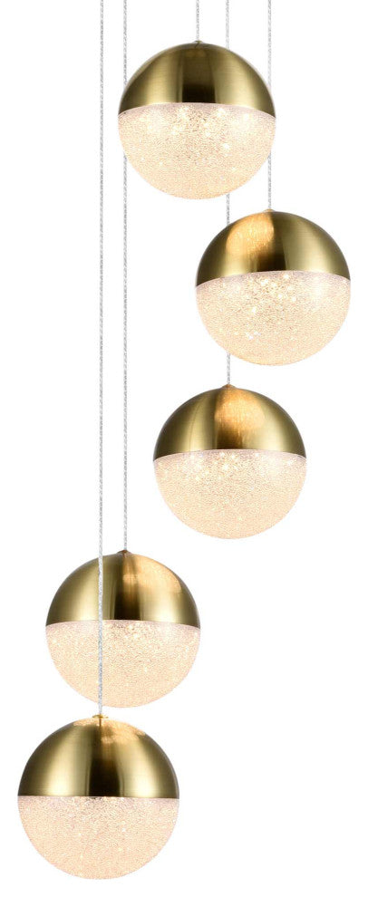 Ravello 5-Light ETL Certified Integrated LED Chandelier Lighting Fixture, Brass