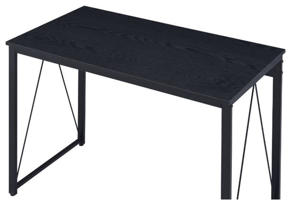 Wooden Writing Desk With Metal Frame, Black Finish