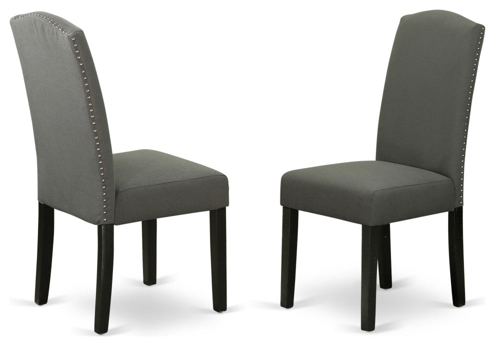 Encinal Parson Chair, Black Leg And Fabric-Dark Gotham Grey Color Set of 2
