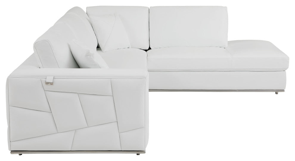 Skylar Genuine Italian Leather Modern Right Arm Facing Chaise Sectional, White