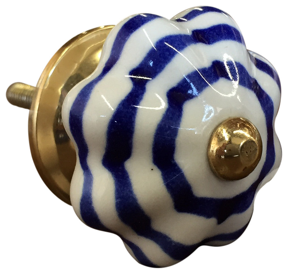 Knob-It Vintage Handpainted Ceramic Knobs, Set of 12, White/Blue/Copper