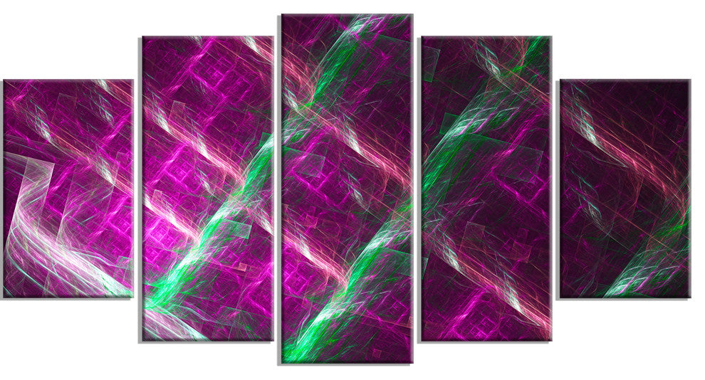 Purple Fractal Metal Grill, Contemporary Wall Art Canvas, 60"x32", 5 Panels