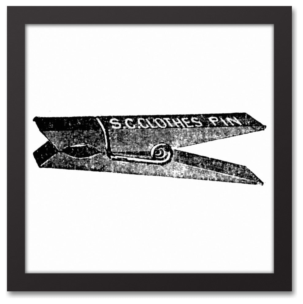 Vintage Clothespin Sketch I Wall Art, Framed Canvas