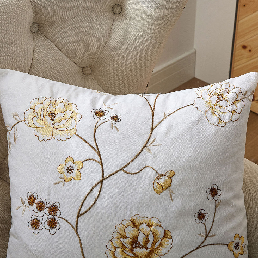 Spring Flower Embroidery 2 Piece Pillow Shell Set, Gold, 20" X 20"