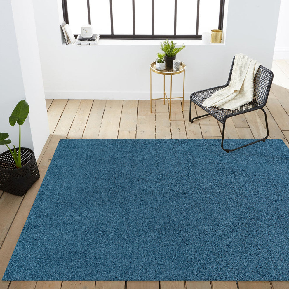 Haze Solid Low-Pile Runner Rug, Navy, 9 X 12