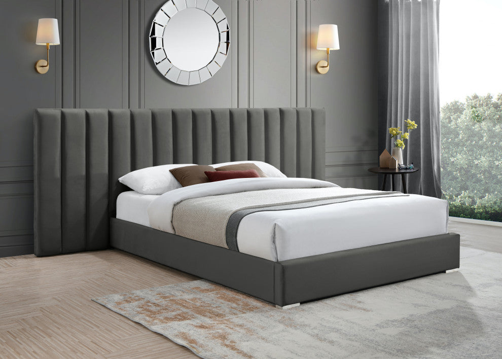 Pablo Velvet Upholstered Bed, Gray, Queen