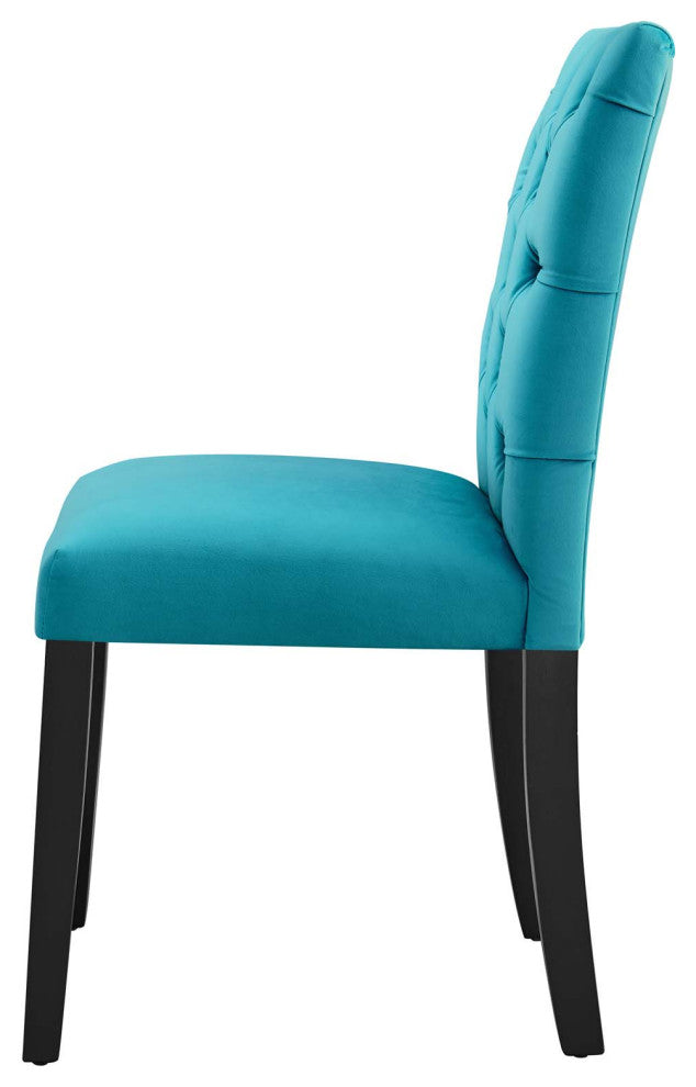 Side Dining Chair, Set of 2, Blue, Velvet, Modern, Cafe Bistro Hospitality