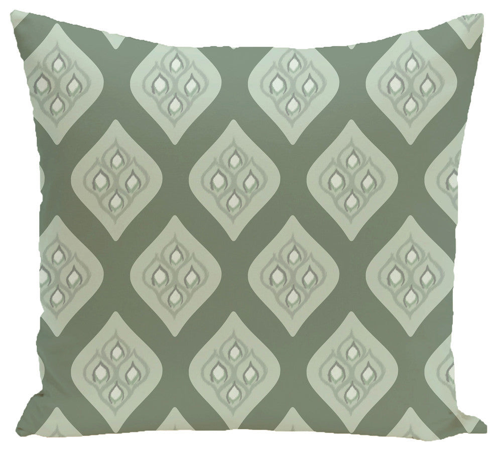 Tail Feathers Geometric Print Pillow, Herb Green, 16"x16"