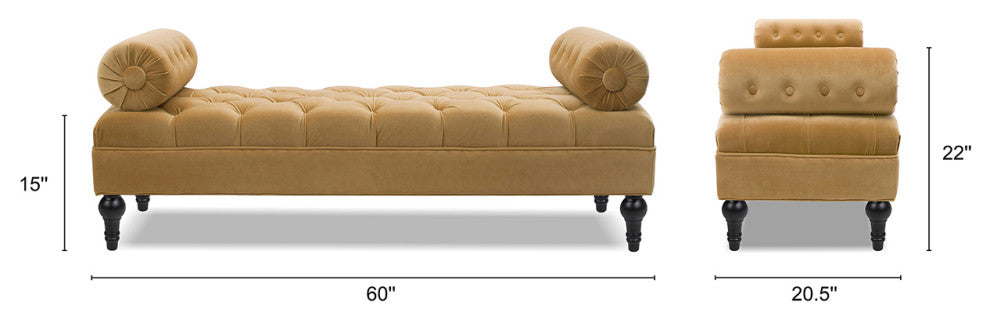 Lewis 60" Tufted Bolster Arm Entryway Bench, Gold Velvet