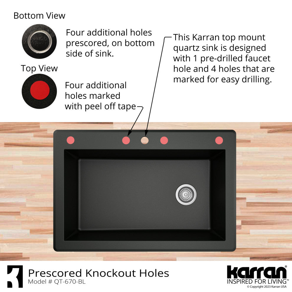 Karran Drop-In Quartz 33" 1-Hole Single Bowl Kitchen Sink, Brown