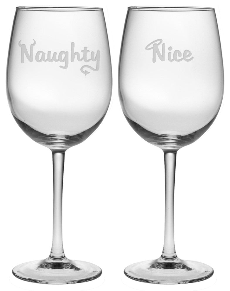 "Naughty" and "Nice" 2-Piece Wine Glass Set