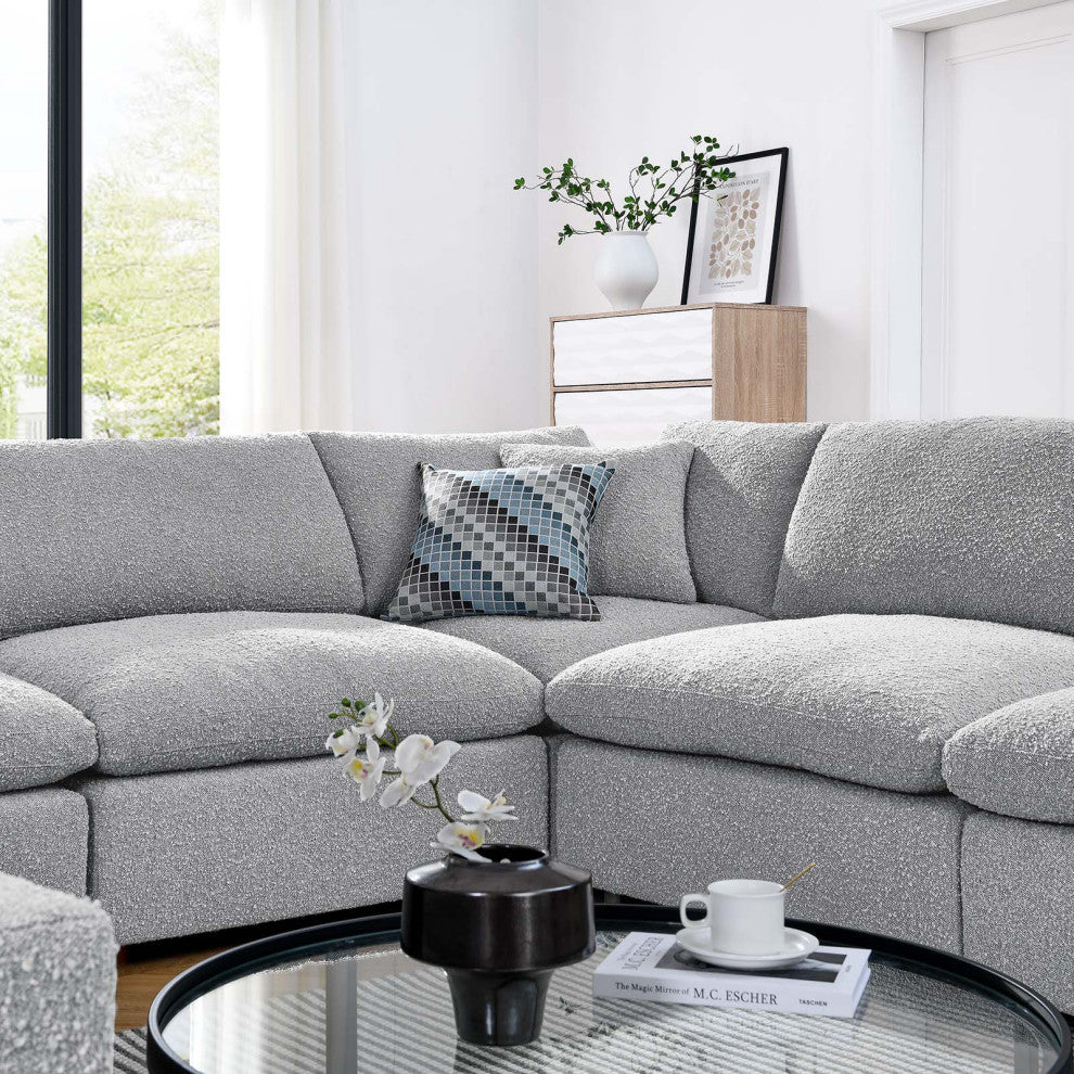 Commix Down Filled Overstuffed Boucle Fabric 8-Piece Sectional Sofa, Light Gray