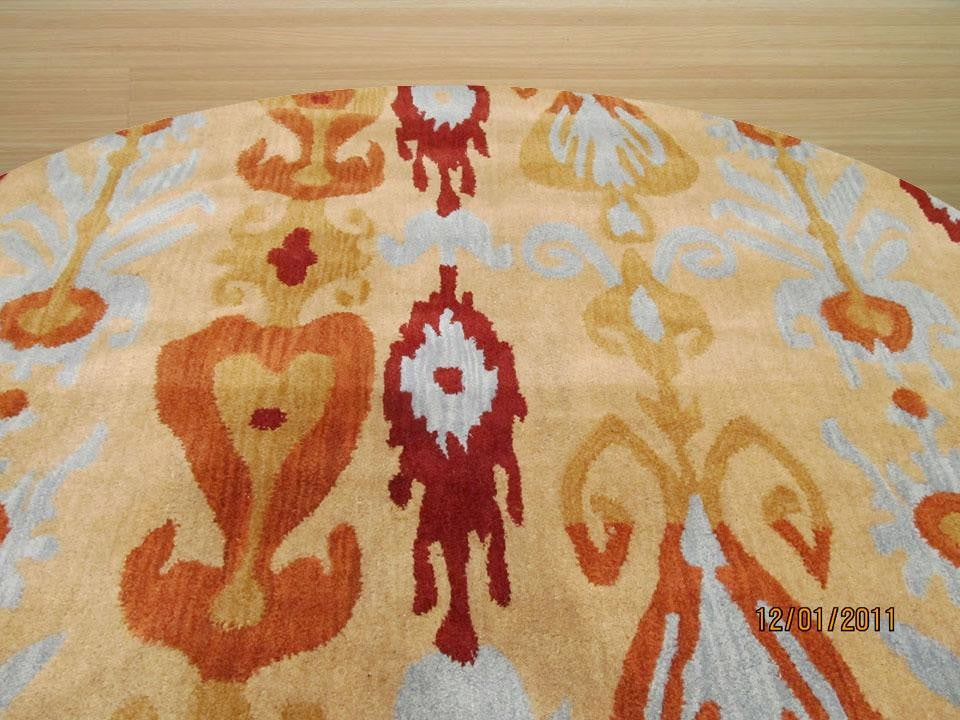 EORC Hand-tufted Wool Beige Transitional Abstract Ikat Rug, Round 6'x6'