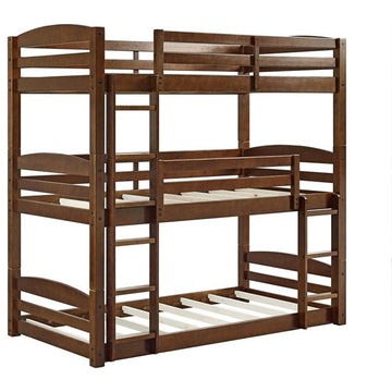 Pemberly Row Transitional Wood Twin over Twin Triple Bunk Bed in Mocha Brown